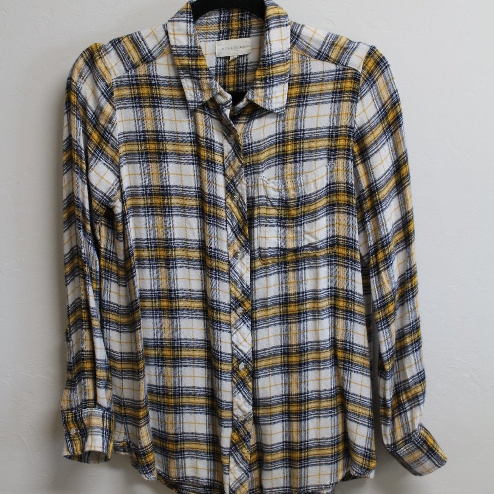 Melloday Size Small Women's Yellow Plaid Button Down Long Sleeve Shirt